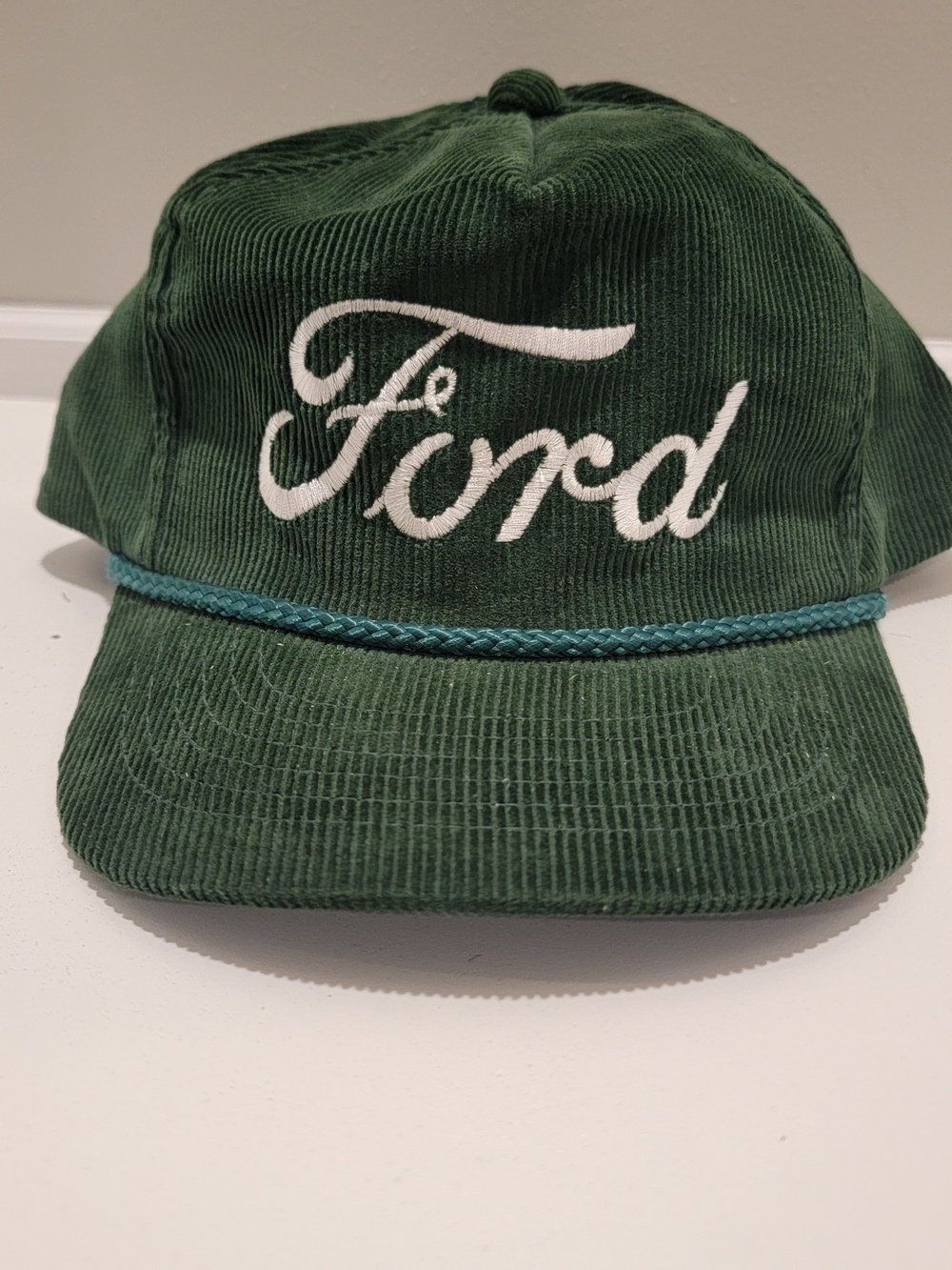 Ford Dark Green Corduroy Rope Hat Vtg Embroidered